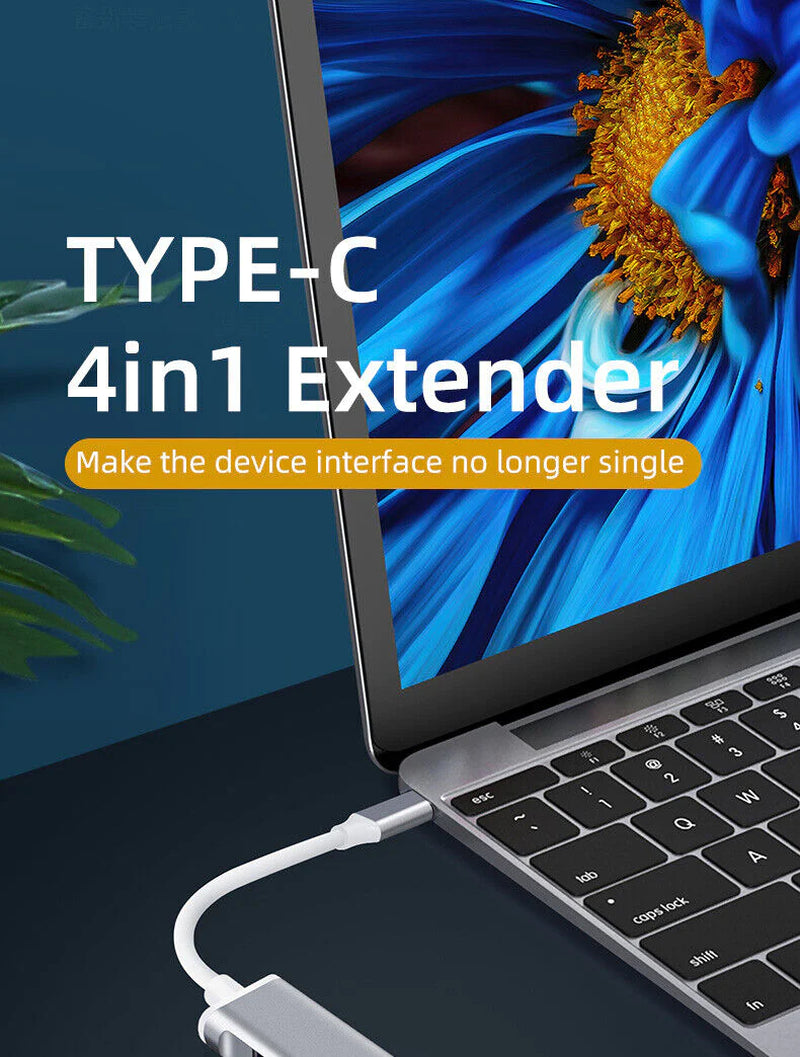 4-Port USB-C Hub Splitter for PC, Mac, iPad & MacBook Pro - USB 3.0 Connectivity