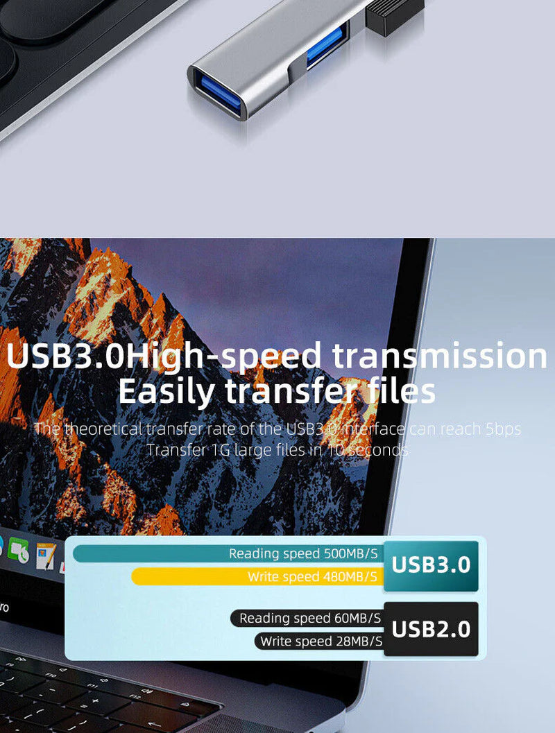 4-Port USB-C Hub Splitter for PC, Mac, iPad & MacBook Pro - USB 3.0 Connectivity
